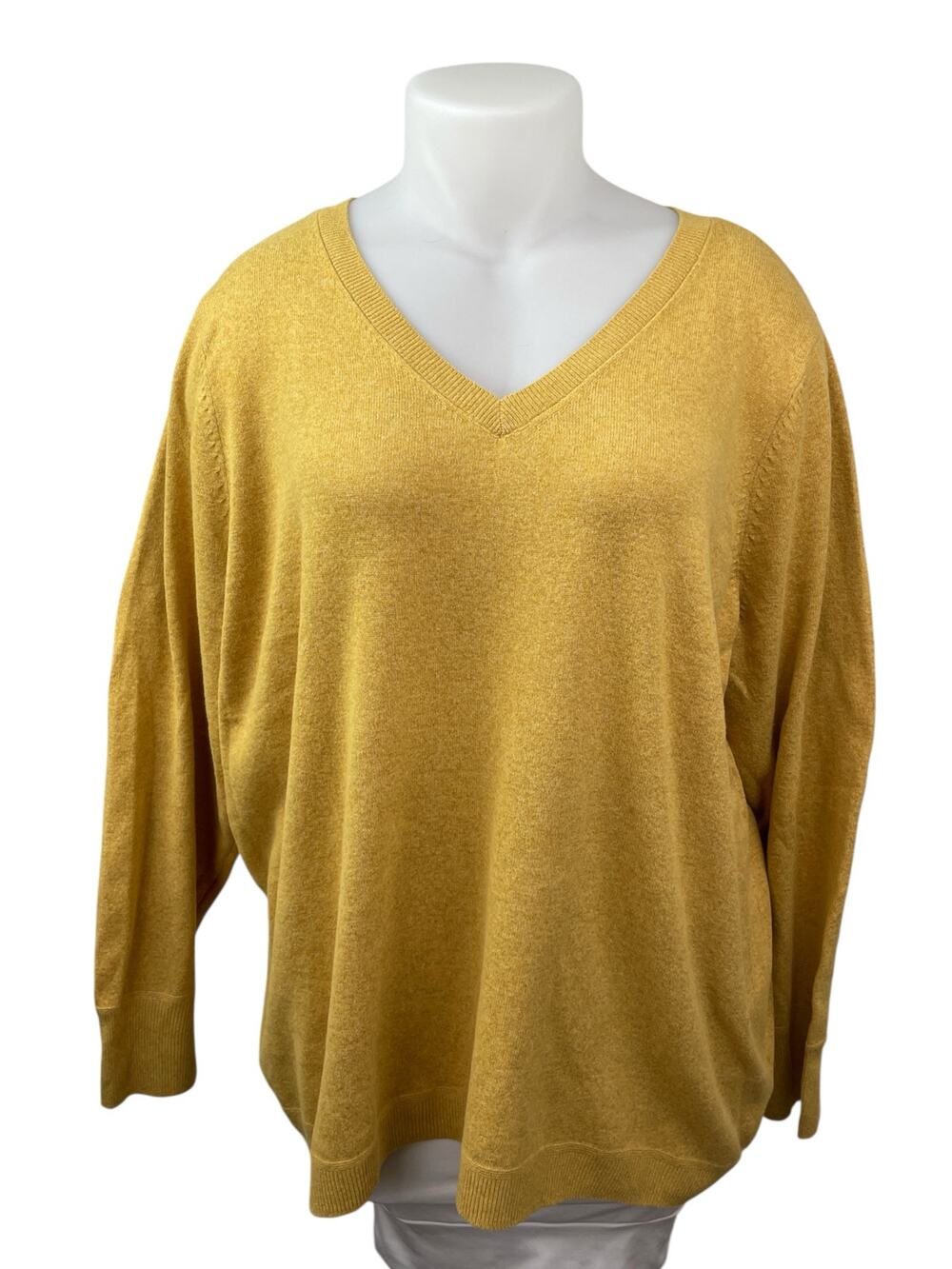 Croft & Barrow Women Yellow Knit Long Sleeve V Neck Pullover Sweater Top Size 3X